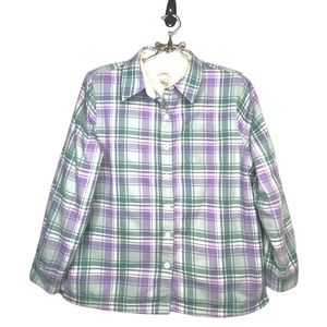 L.L. Bean Purple and Green Plaid Fleece Lined Winter Button Down Jacket …